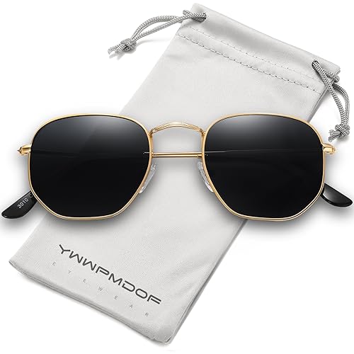 Polarized Sunglasses for Womens Men Trendy Square Hexagonal Flat Mirrored Sun Glasses UV Protection - color: A01-gold/Grey