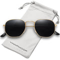 Polarized Sunglasses for Womens Men Trendy Square Hexagonal Flat Mirrored Sun Glasses UV Protection - color: A01-gold/Grey