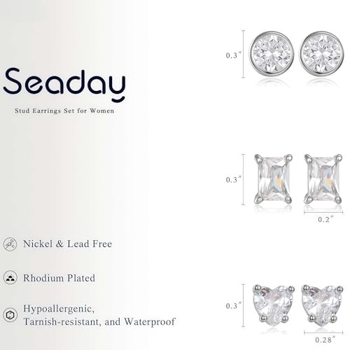 SEADAY 14K Gold Plated Hoop Stud Earrings for Women, Dainty Fashion Jewelry Accessories, Gifts for Women - color: Silver-3 Pairs