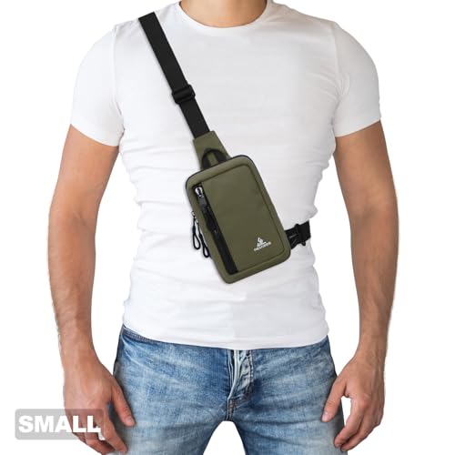 Peicees Small Crossbody Bag for Men Women Mini Sling Bag Travel Running Phone Daypack Cross Body Shoulder Bags, 2 Sizes, Small Army Green - color: Army Green, size: Small