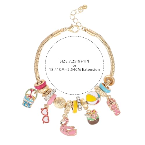 Madison Tyler Beach Bracelet for Women | Seahorse Octopus Tropical Fish Sea Turtle Shell Conch Beaded Charm Bracelet | Cute Gold Plated Adjustable Snake Chain Bracelet - style: Beach Bucket Heart Sunglasses