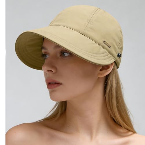 huablo]UPF 50+Womens Sun Hat UV Protection Hiking Fishing Hats Wide Brim Hat Adjustable Ponytail Packable Sun Cap - color: Khaki