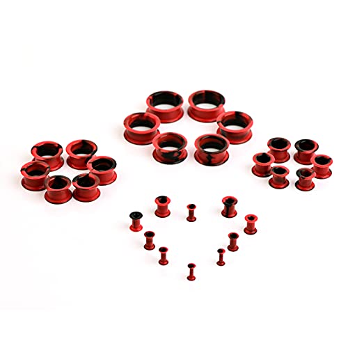 WBRWP 20/28pcs Ear Stretching kit Set: Hollow Hard/Soft Silicone Plugs and Tunnels Ear Expander Gauges Stretcher Body Piercing Jewelry - style: 28pcs Thick/Mixed Black&Red