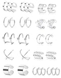 Tornito 4-10 Pairs Stainless Steel Ear Cuff Helix Cartilage Clip On Wrap Earrings Fake Nose Ring Non-Piercing Adjustable - color: A0:10 Pairs, Silver