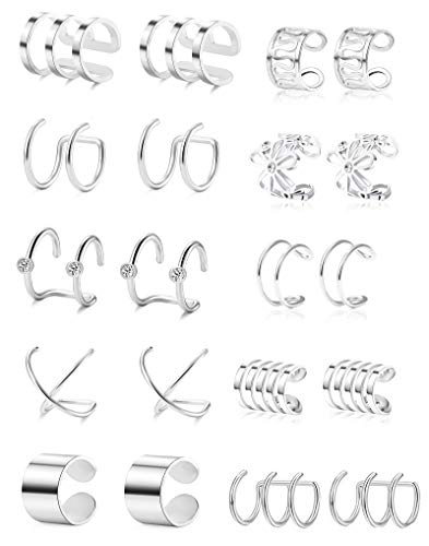 Tornito 4-10 Pairs Stainless Steel Ear Cuff Helix Cartilage Clip On Wrap Earrings Fake Nose Ring Non-Piercing Adjustable - color: A0:10 Pairs, Silver