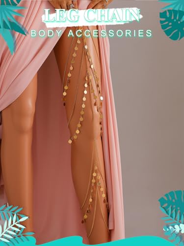 Nicute Boho Sequin Leg Chain Gold Layered Body Chain Tassel Rave Party Thigh Chain Body Accessories for Women