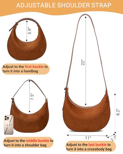 Herald Suede Crossbody Bag for Women, Vintage Hobo Handbag Crescent Shoulder Purses with Adjustable Strap Winter Fall - color: Suede Brown