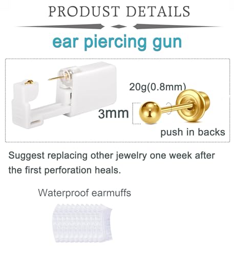 QWALIT 3 Pairs Ear Piercing Kit Silver Gold Ear Piercing Gun Kit Disposable Self Piercing Earrings at Home Earring Gun Piercing kits with Earring Studs Small Ball - color: A3-Mix -silver gold