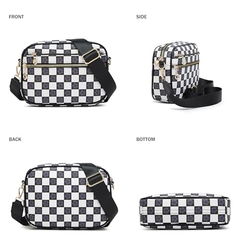 Crossbody Purse for Women Small Crossbody Bags Trendy Vegan Leather with Adjustable Shoulder Straps Gift for Mother Wife Mom - color: Checkered Black Minimalism