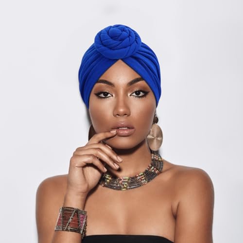 African Women Turban Caps Pre-Tied Twisted Turbans Head Scarf for Women Hair Wraps Cover Beanie Cancer Chemo Headwear - color: 1 Pack Twisted Braid: Blue