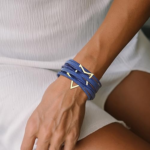 Long tiantian Leather Bracelets for Women Men Heart Wrap Bracelets Western Jewelry Cowgirl Outfits Birthday Gifts for Her - color: C5:blue leather bracelet