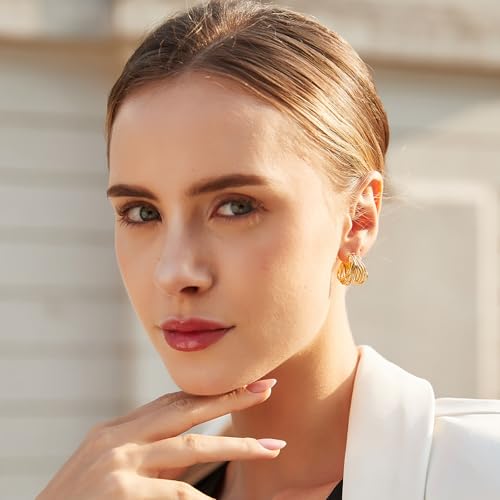 Sylph Chunky Gold Earrings 14K Gold Plated Statement Earrings for Women Trendy Hypoallergenic Textured Hoop Ribbed Huggie Earrings - style: Strand Twisted-18K Gold Plated