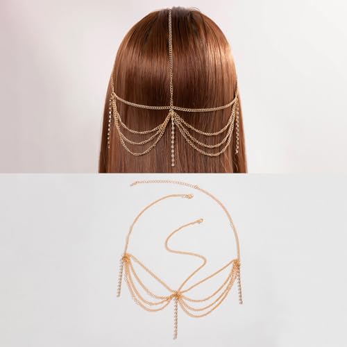 Gold Rhinestone Boho Head Chain,Goddess Headpiece,Festival Costume Headband Accessories for Bride Daily Hair Accessories Prom Makeup