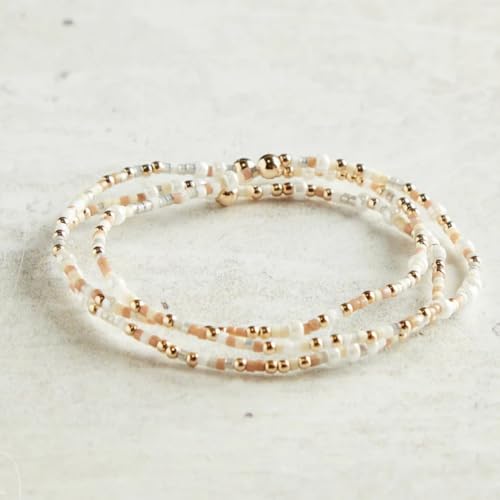 Dainty Gold Plated Tiny Ball Colorful Beaded Stack Bracelets Sets for Women,3Pcs Stackable Cute Bracelet Stretch Trendy Ball Jewelry Friendship Gift - color: white