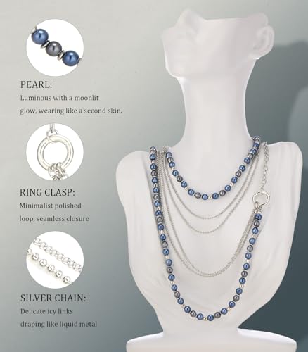 BULINLIN Layered Long Necklaces for Women Long Beaded Chain Necklace CostumeJewelry Mothers Day Gifts for Mom - color: 96-Blue