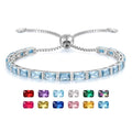 Radiant Cut Birthstone Tennis Bracelets for Women, Adjustable 6–9 Inches White Gold Plated Sterling Silver Bracelet, Hypoallergenic Anniversary Birthday Valentine’s Day Gift for Her - color: 03-Aquamarine