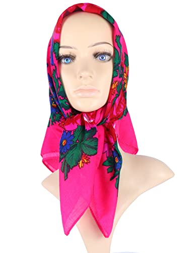 MJ SERECA Acrylic Bandana Printed Hair Scarf Square Ukrainian Head Scarf Floral Babushka Neck Scarf for Women 30"/42"/60" - color: 3 Pack-b 30"