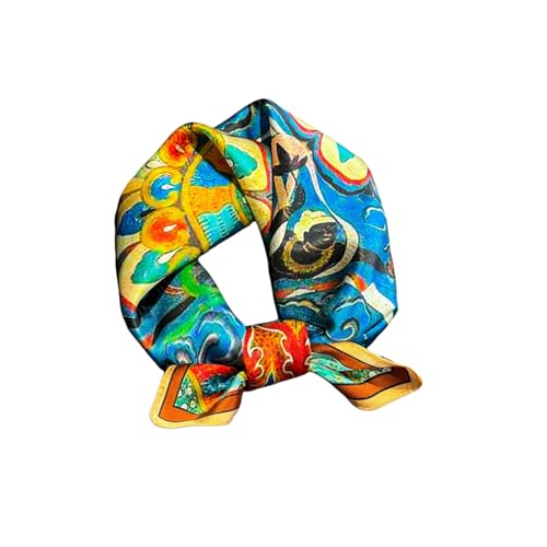 MEISEE 100% Pure Mulberry Silk Scarf 21" Square Scarf Neckerchief Headscarf Breathable Lightweight for Women Gift Packed - color: Blue and Orange Ethnic Style