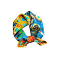 MEISEE 100% Pure Mulberry Silk Scarf 21" Square Scarf Neckerchief Headscarf Breathable Lightweight for Women Gift Packed - color: Blue and Orange Ethnic Style