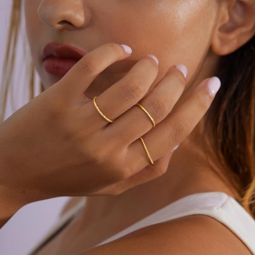 Gokeey Gold Rings for Women Non Tarnish, Dainty 14K Gold Plated Stackable Thin Thumb Ring Set Trendy Pinky Wedding Bands Engagement Rings for Women Size 4 5 6 7 8 9 10 11 - color: Gold, size: 11