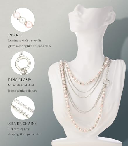 BULINLIN Layered Long Necklaces for Women Long Beaded Chain Necklace CostumeJewelry Mothers Day Gifts for Mom - color: 96-White Pink