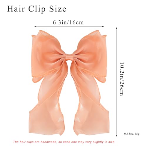 Large Hair Bow Clips for Women, Pink Bow Hair Barrettes with Long Tail French Hair Ribbon Clips Hair Accessories for Girls (Orange) - color: Orange