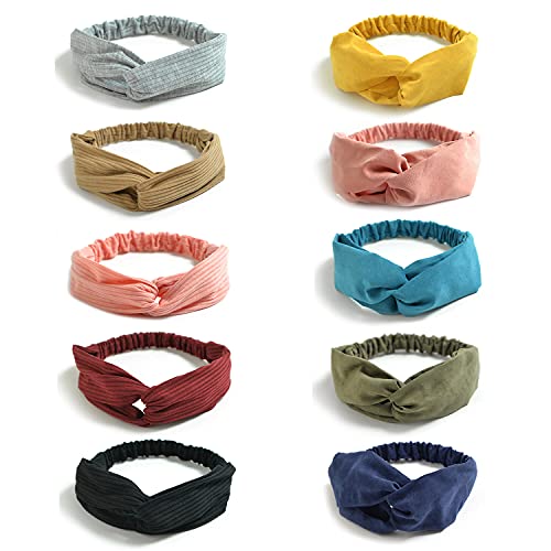 DRESHOW 10 Pack Boho Headbands for Women Girls Elastic Back Criss Cross Hair Band Twisted Head Wrap Solid Hair Accessories - color: 10 Pack Da