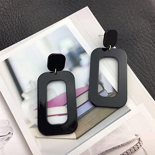 ANXIN STORE Boho Minimalist Multicolor Acrylic Geometric Square Hollow Pendant Neon Nightclub Earrings Vintage 80s 90s Party Accessories Womens - color: black hollow earrings