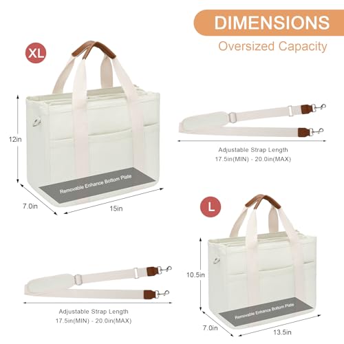 KKXIU Canvas Tote Bag for Women with Zipper and Compartments Crossbody Large Bible Messenger Purse Bag With Pockets | Canvas - color: Beige, size: X-Large