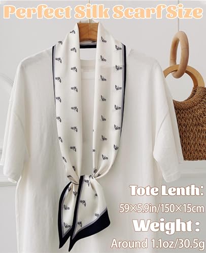 kcctoo 59” Long Silk Like Head Scarf Women's Fashion Square Neck Satin Scarfs for Bag Hair Scarves Gift 59 * 5.9” - color: O1 Spotted Horse Head White 59" X 5.9"