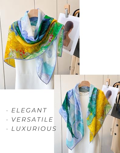 PoeticEHome Cashmere Scarf Wrap 36"x36" - Featherlight & Wrinkle-Free Artistic Square Shawl for Travel & Office, Gift Ready - color: Wheat Field With Cypresses - 36"