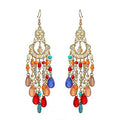 Long Beaded Tassel Earrings Bohemia Native Tassel Drop Earrings Handmade Seed Bead Tribal Dangle Earrings Boho Multicolor Crystal Beaded Tassel Earrings for Women (Colorful)