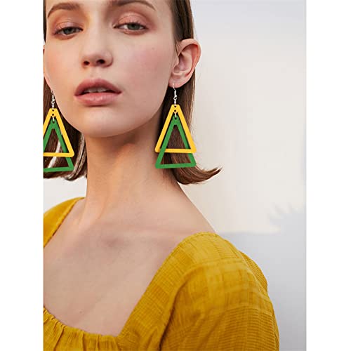 ANXIN Boho Personality Retro Tassel Rectangular Wooden Contrasting colors Earrings Chic Green Temperament Geometric Earrings Jewelry Gifts For Women - color: YELLOW GREEN Wooden colors Earrings