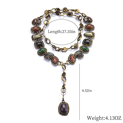 LUREME Vintage Ethnic Heavy Choker Necklace for Women with Multi Color Stones Statement Necklace(nl006345)