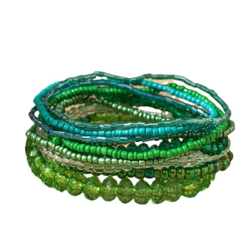 Caiyao Bohemian Multilayer Stackable Seed Beaded Bracelets Colorful Crystal Glass Beads Strand Bangle Bracelet BFF Wristbands Bracelet for Women Summer Beach Hawaii Jewelry Birthday Gifts - color: Green