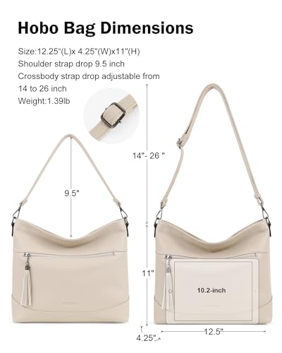 MASINTOR Hobo Crossbody Bags for Women, 2 in 1 Convertible Leather Crossbody Purse Handbags Shoulder Bags with Tassel - color: Apricot