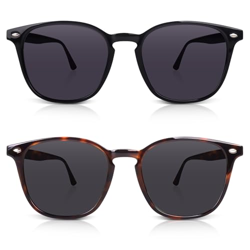 DrRelax Retro Sunglasses Womens Trendy Round Polarized Shades Sun Glasses - color: 2 Pack-black/Tortoise Grey