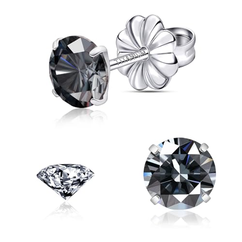 Moissanite Stud Earrings, G23 Hypoallergenic Titanium Stud Earrings for Women Men, Round Cut D Color VVS1 Clarity 18K White Gold Palted Multicolor Moissanite Jewelry, 0.6CT-3.0CT - color: Grey, size: (0.5ct*2)-5mm-1.0 Carat