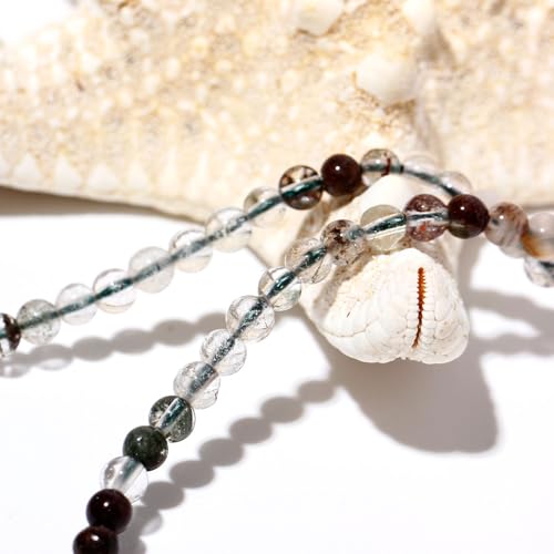 Simple Choker Necklace for Women Real Stone and Crystals Necklaces 4mm Beaded Choker Jewelry Meditation Gift for Women (16"+2") - style: Green Phantom Quartz