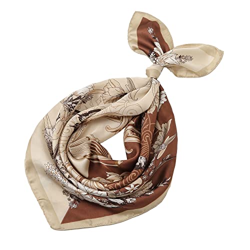 RIIQIICHY Women Head Hair Scarf Like Satin Silk Scarf Sleeping Hair Wrapping Night 27.5" - color: Khaki/Brown/White/Coffee