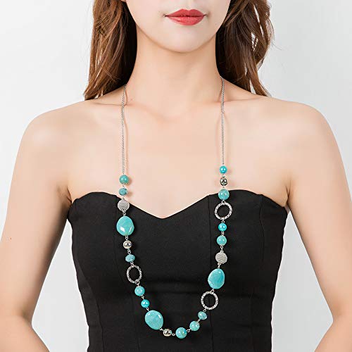 PEARL&CLUB Long Beaded Necklaces For Women - Sweater Chain Fashion Jewelry Necklace Gifts For Women - color: 23-Turquoise blue
