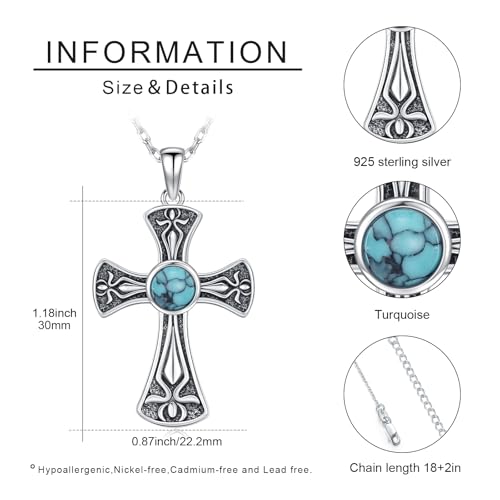 Cross Necklace 925 Sterling Silver Turquoise Christian Pendant Religious Cross Jewelry Christmas Gifts for Women Men - style: Retro