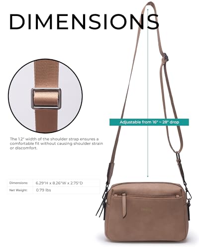 Alldaily Small Triple Zip Crossbody Purse for Women, Vegan Leather Phone Bag with Wide Shoulder Strap - color: Beige