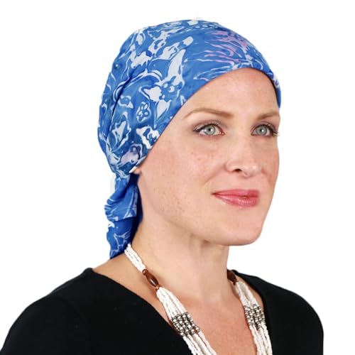 Hats Scarves & More Chemo Scarf Head Scarves for Women Cancer Headwear Headscarf Head Coverings 28 Inch Square Batik - color: Summer Rain