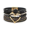 Leather Wrap Bracelet for Women, Boho Cuff Bracelet with Strong Clasp, Multi-Layer Crystal Leather Bracelet for Valentine Mother's Day - color: 01-Heart-Black