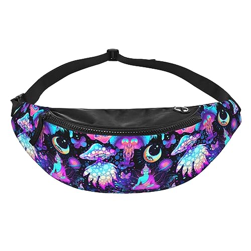 Magic Mushrooms Psychedelic Colorful Hippie Boho Fashion Casual Fanny Pack Waist Bag Men Women Adjustable Belt Waist Bag For Travel Hiking Cycling Running Festival Carnival - color: Black16