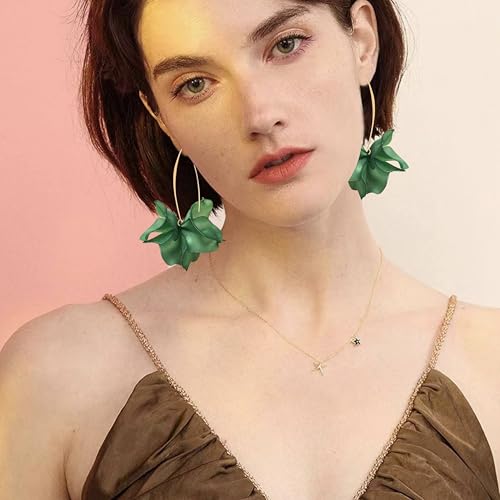 Exaggerated Bohemian Resin Rose Flower Petal Dangle Drop Earrings Long Acrylic Tiered Floral Tassel Earring for Women - color: Dark Green