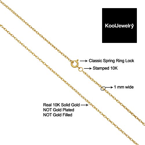 Kooljewelry Womens Classic Rope Chain - 10k Yellow Gold Barely-There Necklace, Thin Lightweight - size: 16 inch, style: 1 mm wide