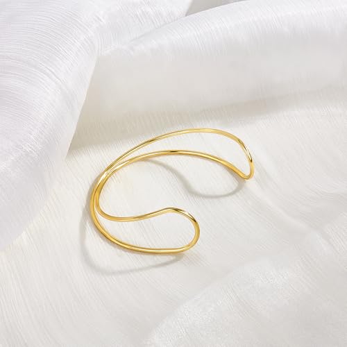FEYIR 7 Pcs Arm Cuff Jewelry for Women Upper Arm Bracelet Bangle Band Armlet Adjustable Armband Set - color: Gold