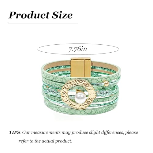 Long tiantian Boho Leather Wrap Bracelets Western Bracelets for Women Stackable Starfish Crystal Pearl Turquoise Leather Bracelet With Clasp Jewelry Gifts Boho Dresses - color: C4:green leather bracelet